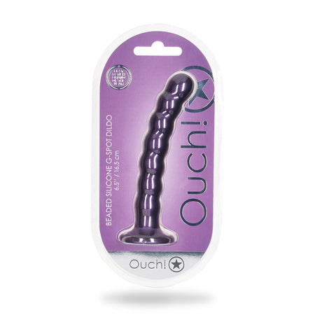 Ouch! Beaded Silicone 6.5 in. G-Spot Dildo Metallic Purple-0